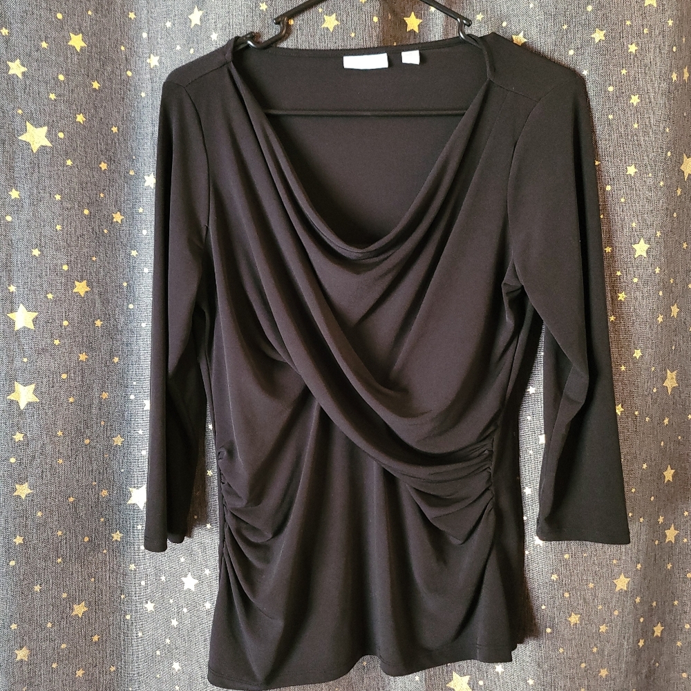 New York & Co | Black Drape Neck Blouse Medium